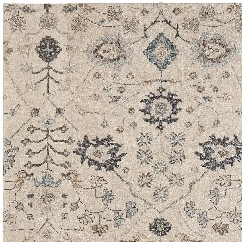 Blue And Ivory Wool Floral Hand Tufted Area Rug Photo 3