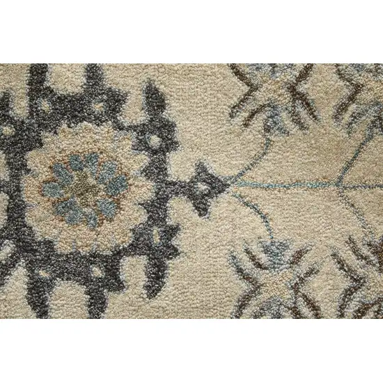 Blue And Ivory Wool Floral Hand Tufted Area Rug Photo 8