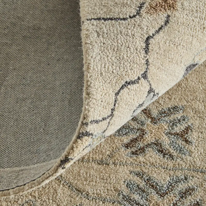 Blue And Ivory Wool Floral Hand Tufted Area Rug Photo 9
