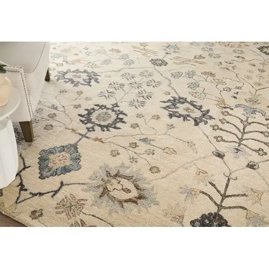 Blue And Ivory Wool Floral Hand Tufted Area Rug Photo 5