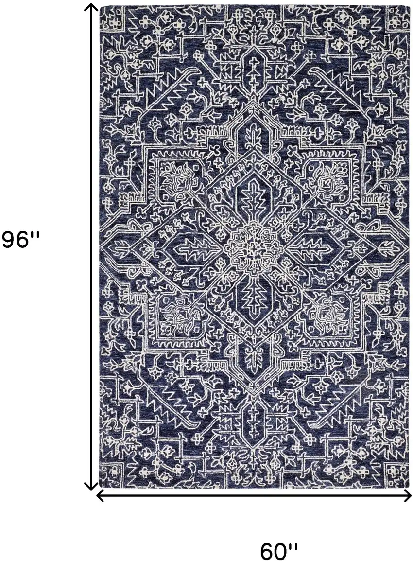 Blue And Ivory Wool Floral Tufted Handmade Stain Resistant Area Rug Photo 10