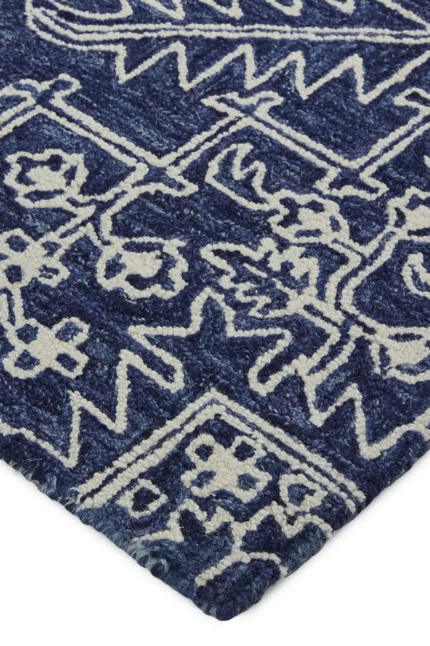 Blue And Ivory Wool Floral Tufted Handmade Stain Resistant Area Rug Photo 9