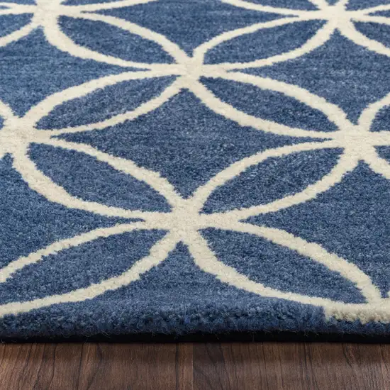 Blue And Ivory Wool Geometric Hand Tufted Area Rug Photo 4