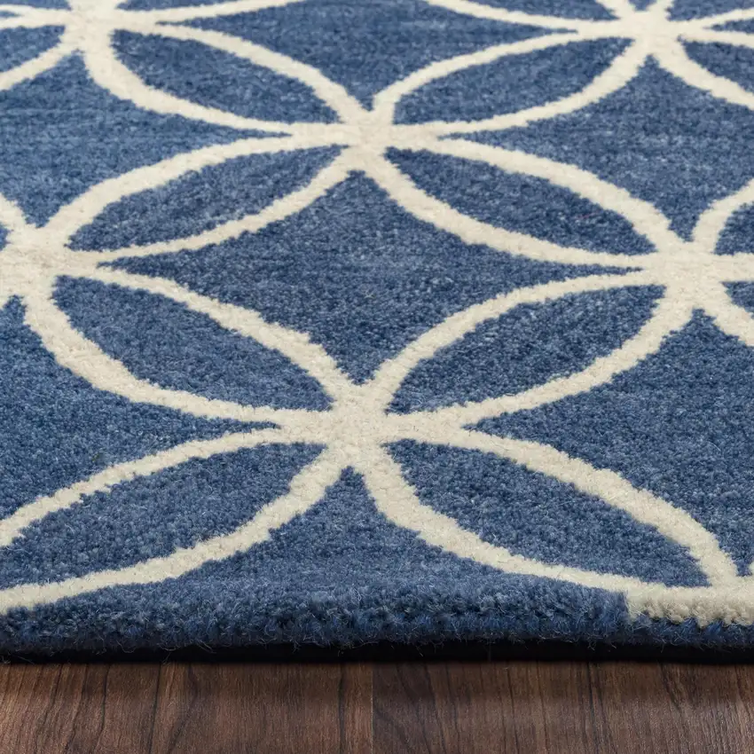 Blue And Ivory Wool Geometric Hand Tufted Area Rug Photo 4