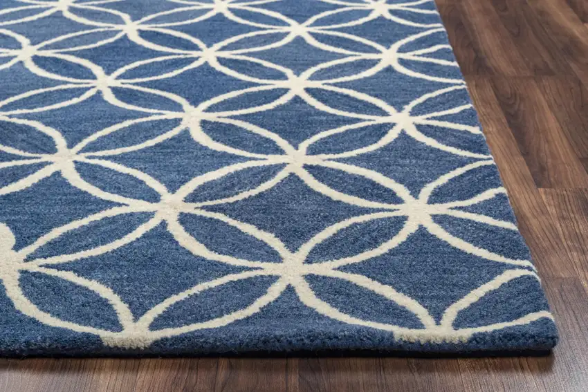 Blue And Ivory Wool Geometric Hand Tufted Area Rug Photo 2