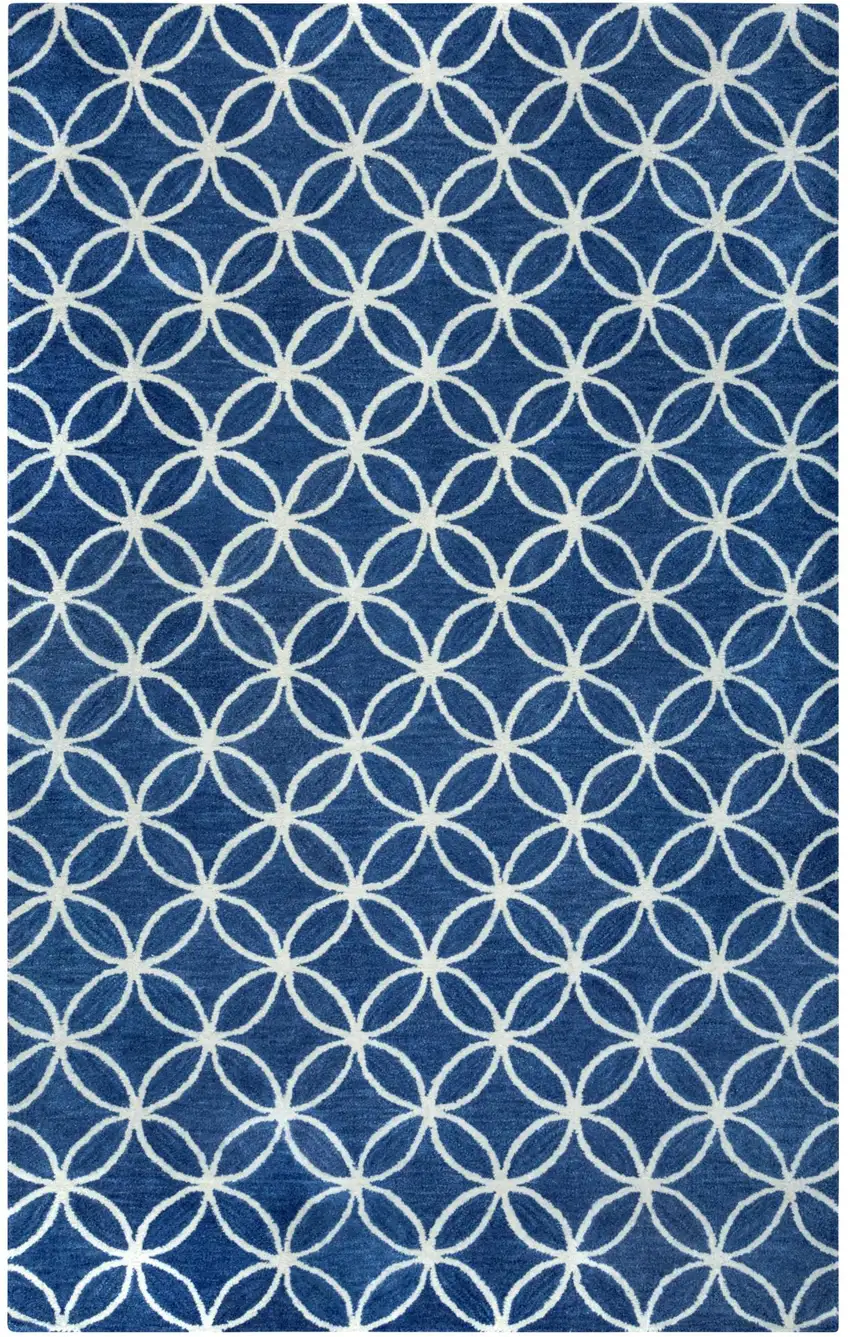 Blue And Ivory Wool Geometric Hand Tufted Area Rug Photo 1