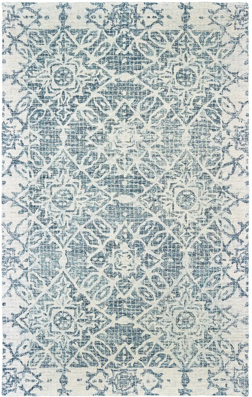 Blue And Ivory Wool Geometric Hand Tufted Area Rug Photo 6