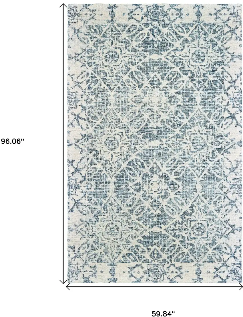 Blue And Ivory Wool Geometric Hand Tufted Area Rug Photo 3