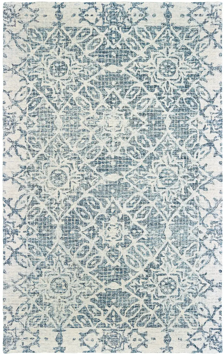 Blue And Ivory Wool Geometric Hand Tufted Area Rug Photo 2