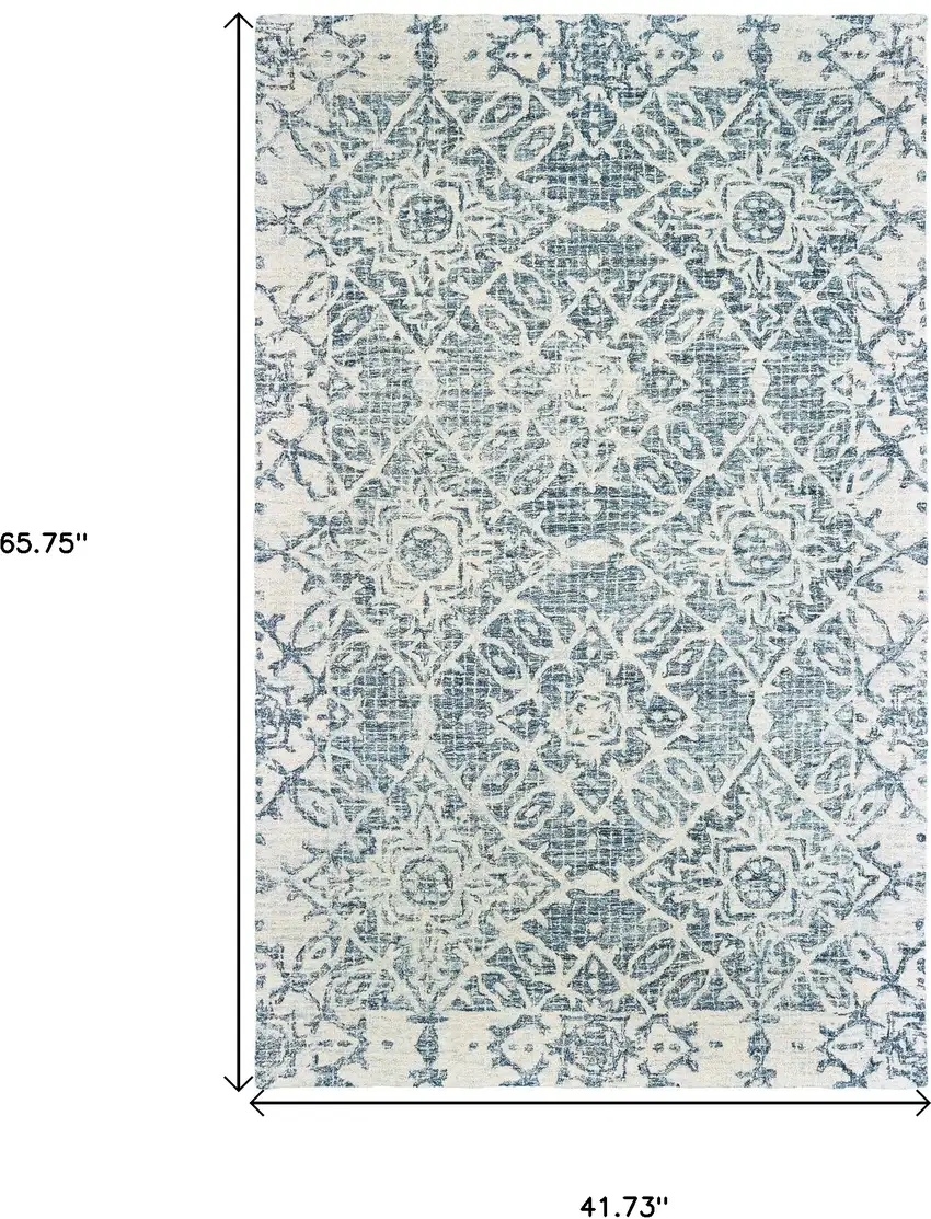 Blue And Ivory Wool Geometric Hand Tufted Area Rug Photo 3