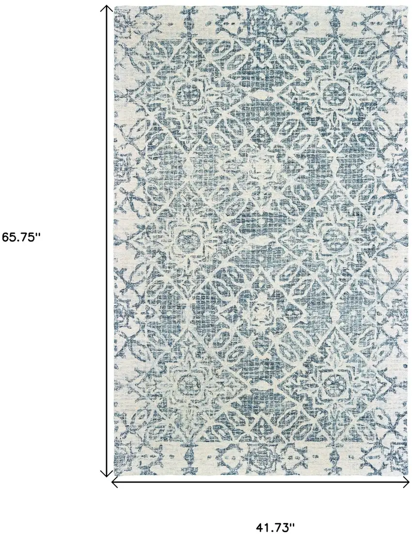 Blue And Ivory Wool Geometric Hand Tufted Area Rug Photo 3