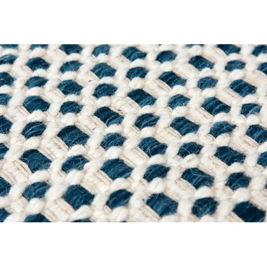 Blue And Ivory Wool Geometric Hand Woven Area Rug Photo 1