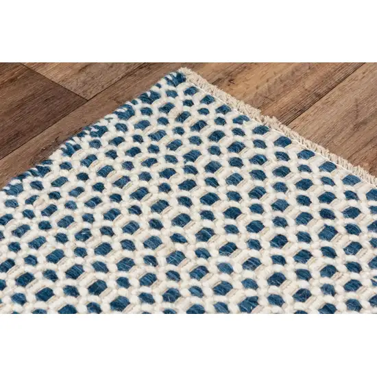 Blue And Ivory Wool Geometric Hand Woven Area Rug Photo 4