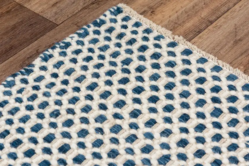 Blue And Ivory Wool Geometric Hand Woven Area Rug Photo 4