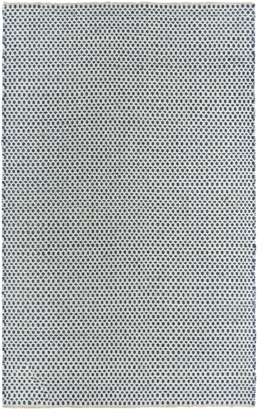 Blue And Ivory Wool Geometric Hand Woven Area Rug Photo 2