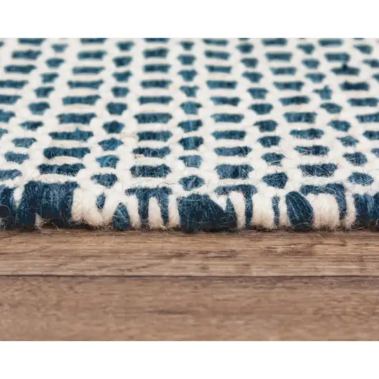 Blue And Ivory Wool Geometric Hand Woven Area Rug Photo 5