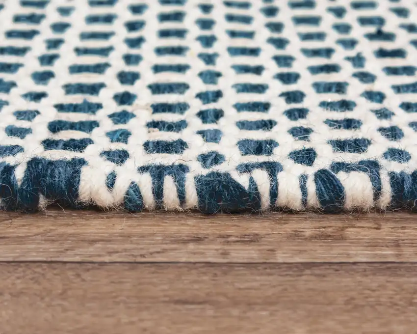 Blue And Ivory Wool Geometric Hand Woven Area Rug Photo 5
