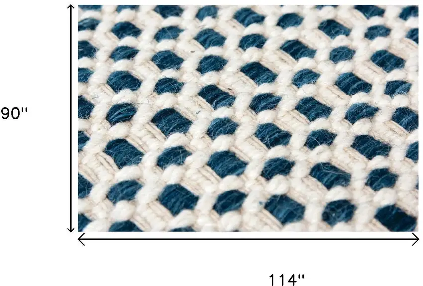 Blue And Ivory Wool Geometric Hand Woven Area Rug Photo 7