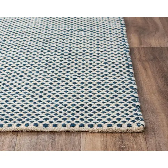 Blue And Ivory Wool Geometric Hand Woven Area Rug Photo 3