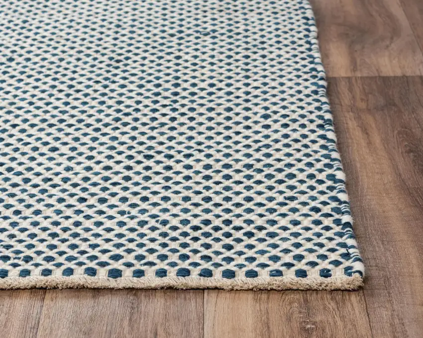 Blue And Ivory Wool Geometric Hand Woven Area Rug Photo 3