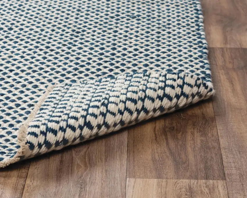 Blue And Ivory Wool Geometric Hand Woven Area Rug Photo 6