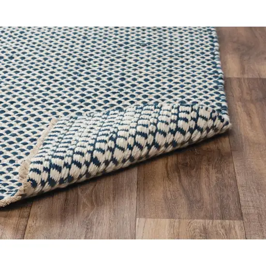 Blue And Ivory Wool Geometric Hand Woven Area Rug Photo 6