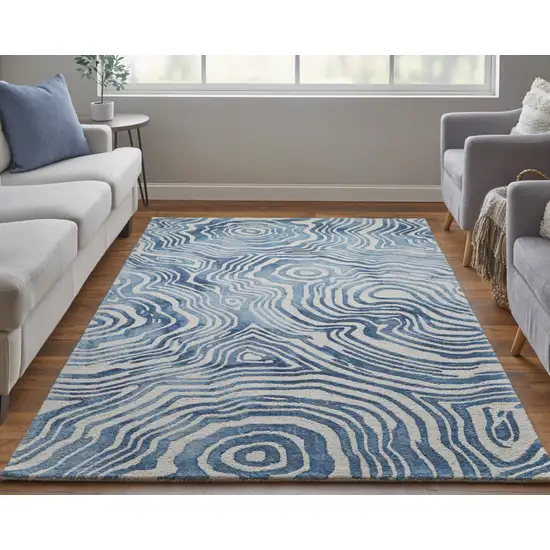 Blue And Ivory Wool Geometric Tufted Handmade Area Rug Photo 8