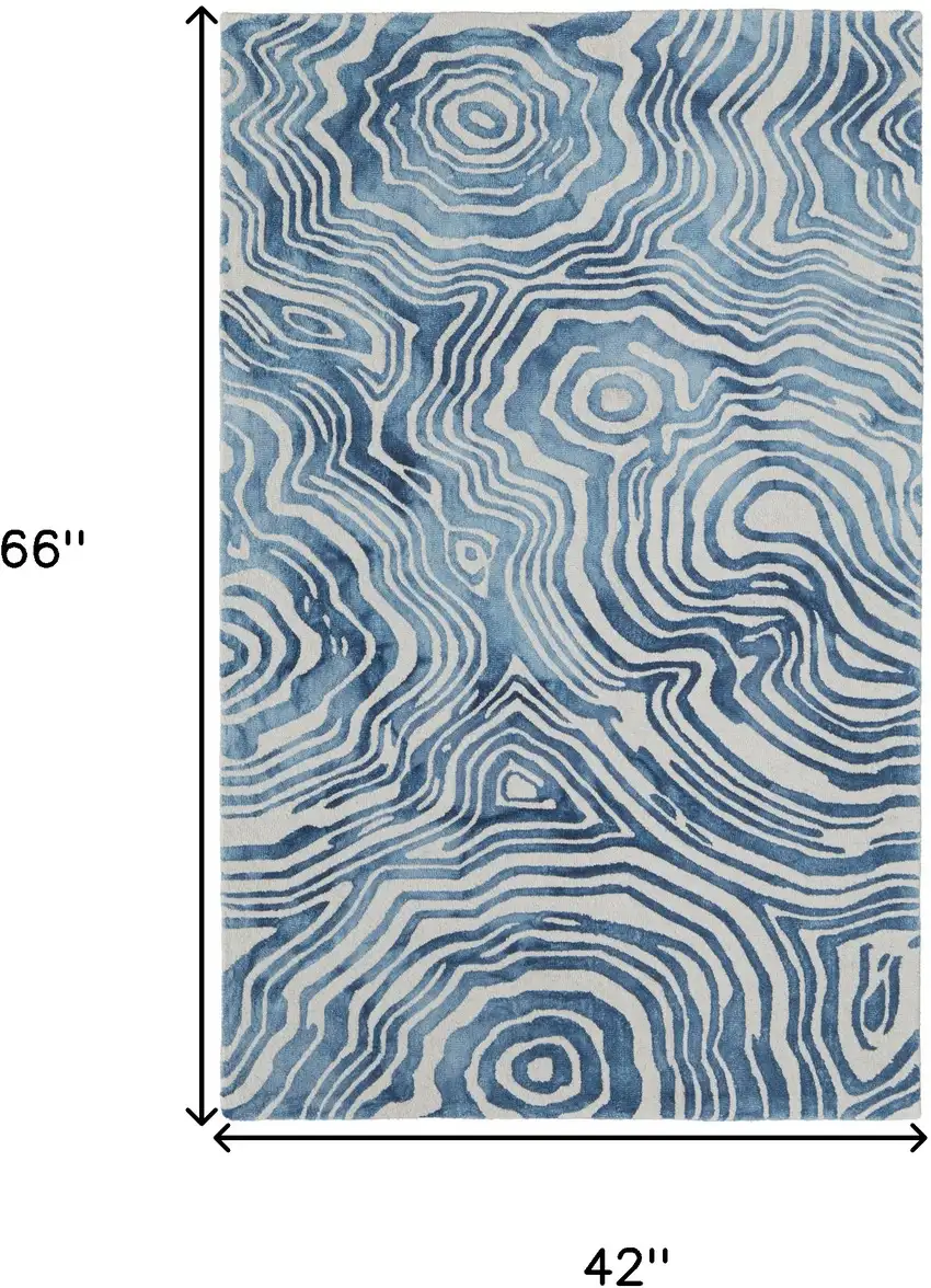 Blue And Ivory Wool Geometric Tufted Handmade Area Rug Photo 10