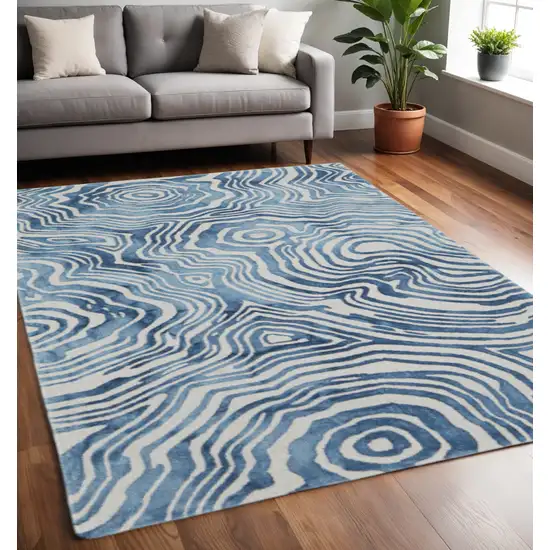 Blue And Ivory Wool Geometric Tufted Handmade Area Rug Photo 1