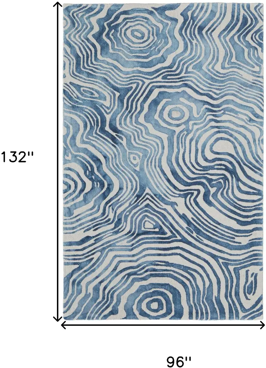 Blue And Ivory Wool Geometric Tufted Handmade Area Rug Photo 10