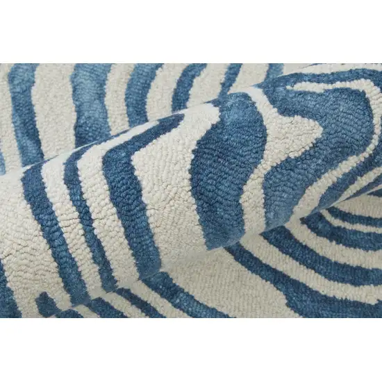 Blue And Ivory Wool Geometric Tufted Handmade Area Rug Photo 9