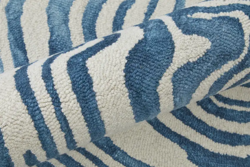 Blue And Ivory Wool Geometric Tufted Handmade Area Rug Photo 9
