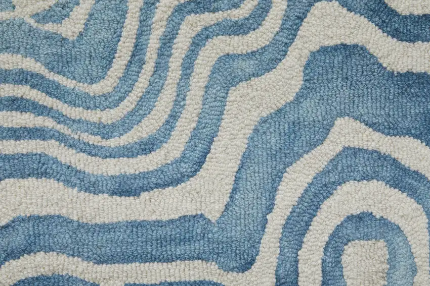 Blue and Ivory Wool Geometric Hand Tufted Non Skid Area Rug Photo 8