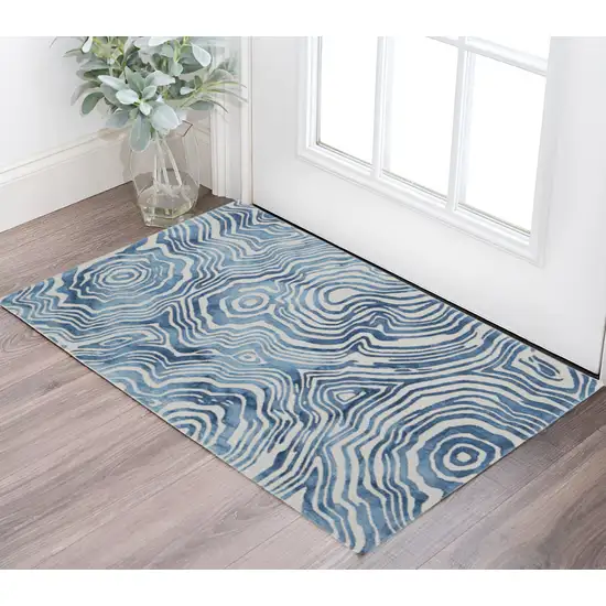 Blue And Ivory Wool Geometric Tufted Handmade Area Rug Photo 1
