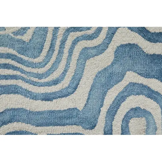 Blue And Ivory Wool Geometric Tufted Handmade Area Rug Photo 8