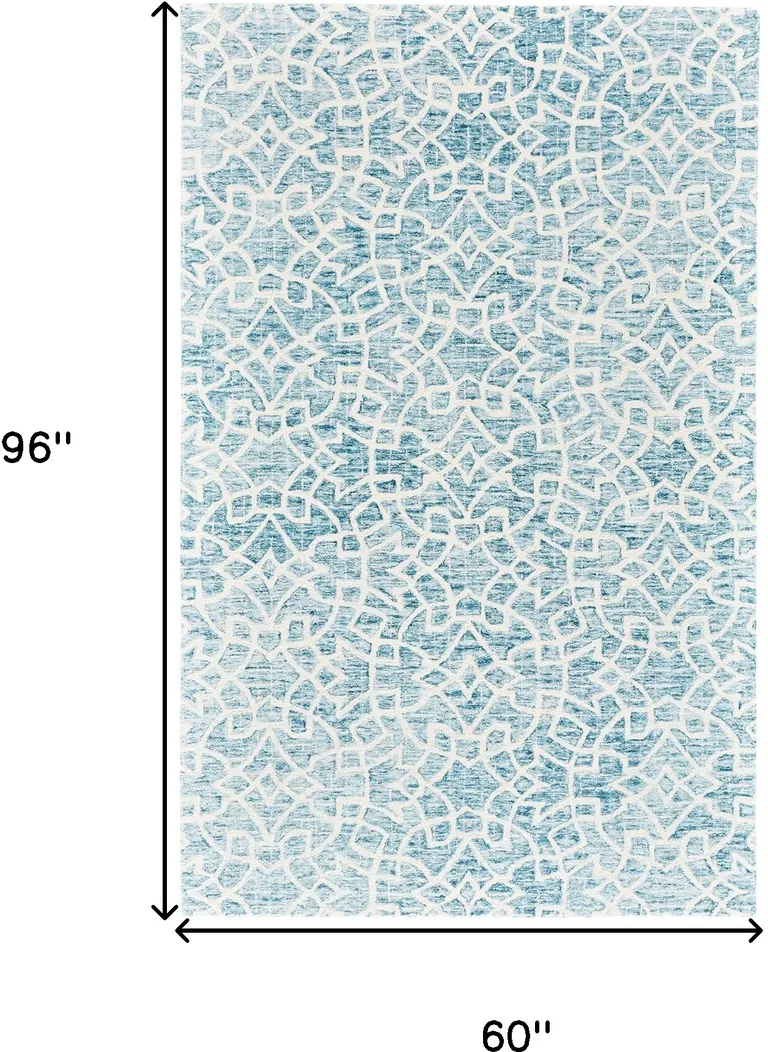 Blue And Ivory Wool Geometric Tufted Handmade Stain Resistant Area Rug Photo 4