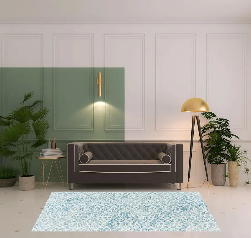 Blue And Ivory Wool Geometric Tufted Handmade Stain Resistant Area Rug Photo 2
