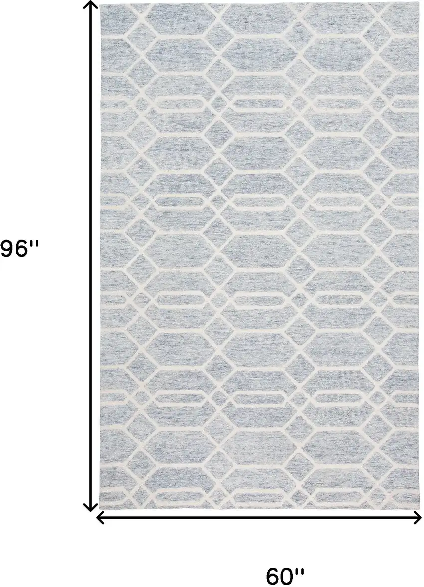 Blue And Ivory Wool Geometric Tufted Handmade Stain Resistant Area Rug Photo 3