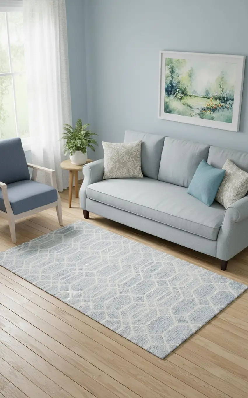 Blue And Ivory Wool Geometric Tufted Handmade Stain Resistant Area Rug Photo 1