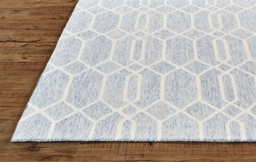 Blue And Ivory Wool Geometric Tufted Handmade Stain Resistant Area Rug Photo 6