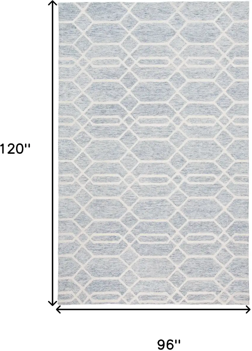 Blue and Ivory Wool Geometric Hand Tufted Area Rug Photo 3