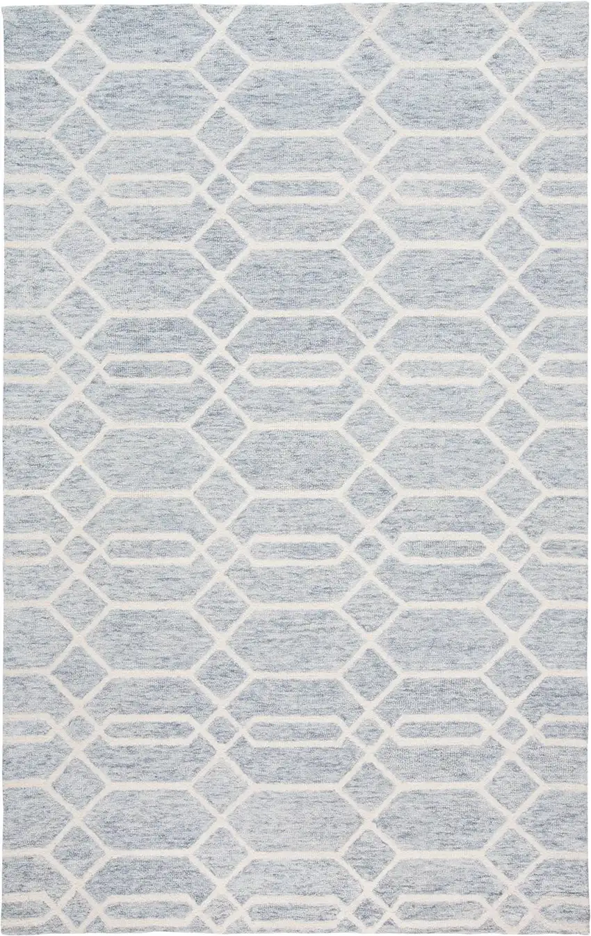 Blue And Ivory Wool Geometric Tufted Handmade Stain Resistant Area Rug Photo 1