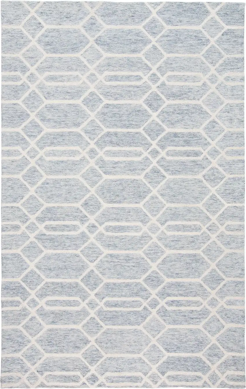 Blue And Ivory Wool Geometric Tufted Handmade Stain Resistant Area Rug Photo 6