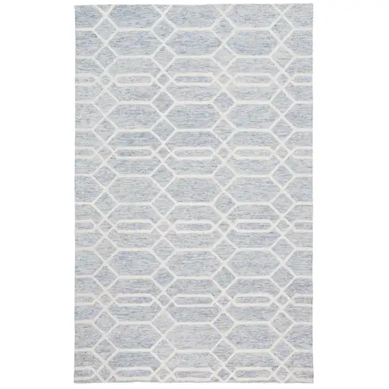 Blue And Ivory Wool Geometric Tufted Handmade Stain Resistant Area Rug Photo 2