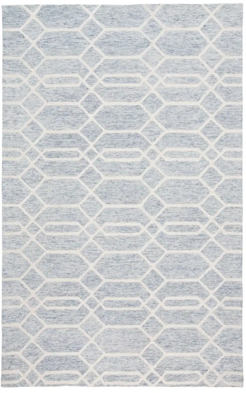 Blue And Ivory Wool Geometric Tufted Handmade Stain Resistant Area Rug Photo 2