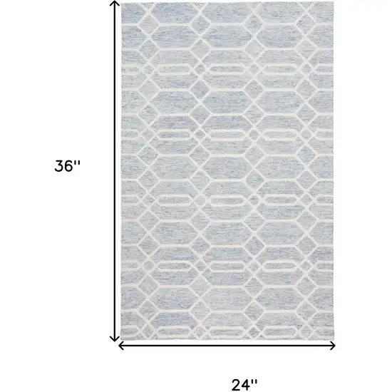 Blue And Ivory Wool Geometric Tufted Handmade Stain Resistant Area Rug Photo 3