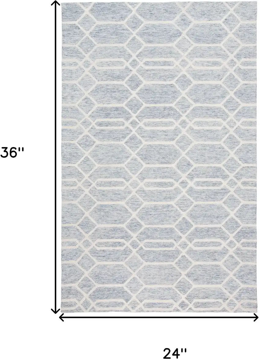 Blue And Ivory Wool Geometric Tufted Handmade Stain Resistant Area Rug Photo 3