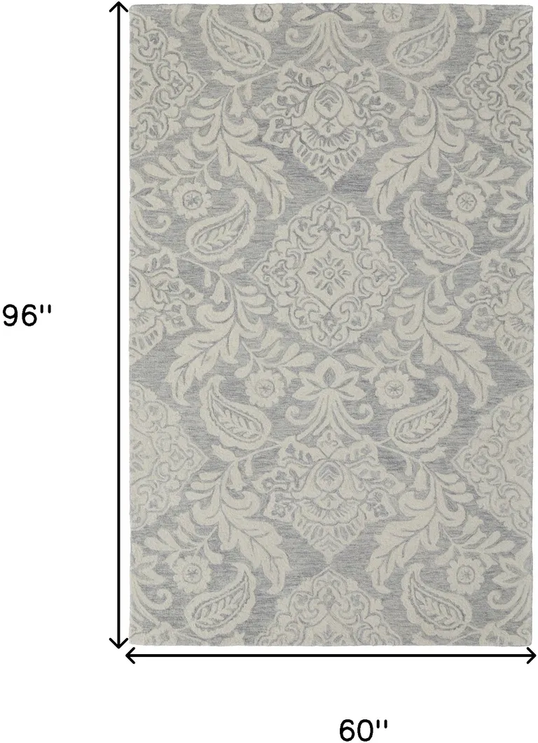 Blue And Ivory Wool Paisley Tufted Handmade Stain Resistant Area Rug Photo 3