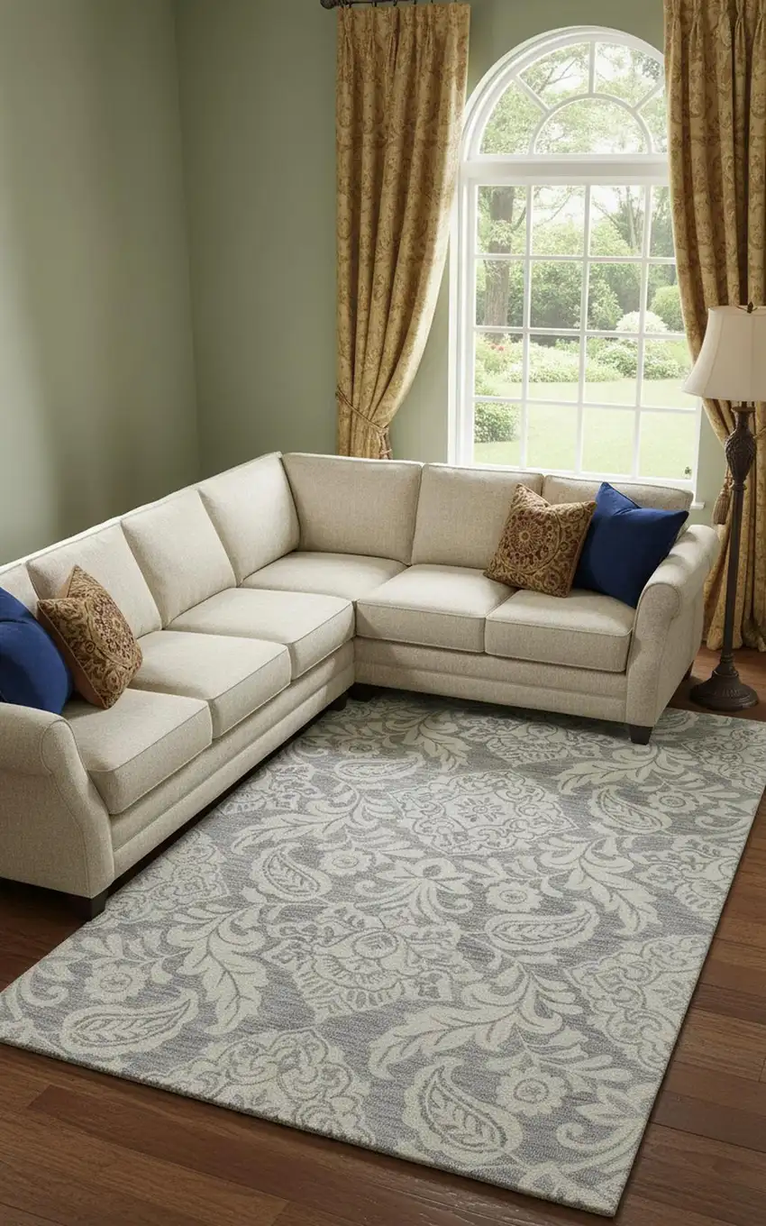 Blue And Ivory Wool Paisley Tufted Handmade Stain Resistant Area Rug Photo 1