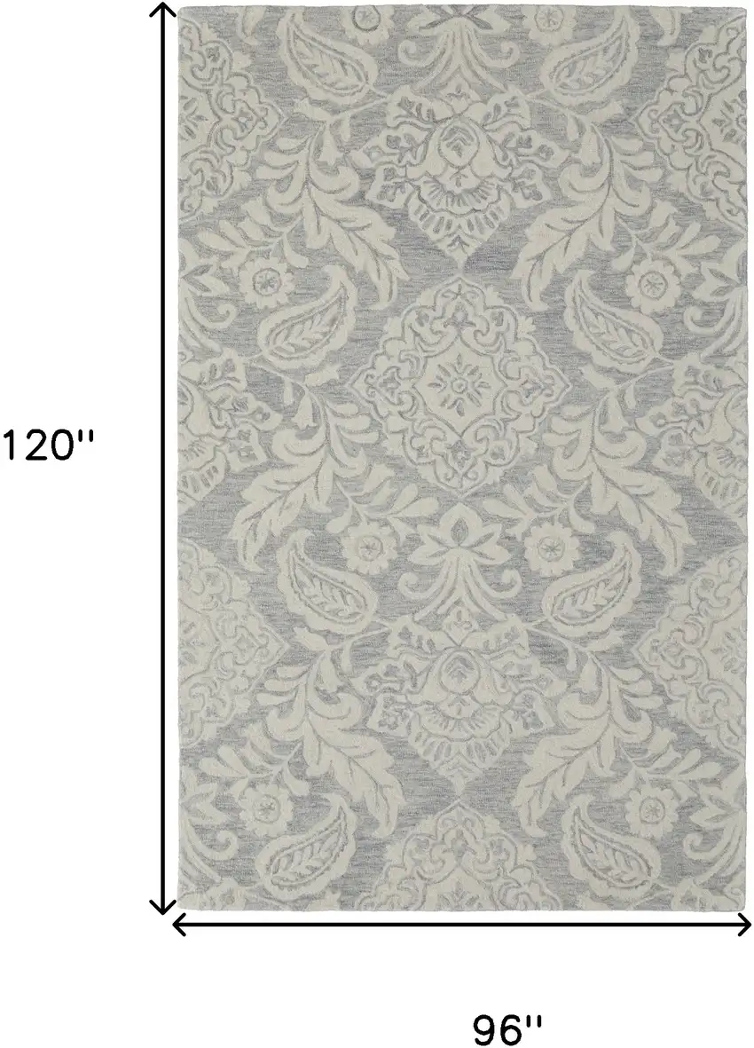 Blue And Ivory Wool Paisley Tufted Handmade Stain Resistant Area Rug Photo 7